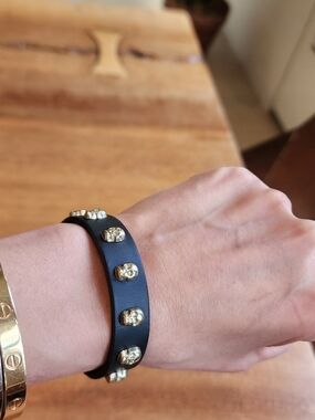 Black Leather Skull Stud Bracelet - Women’s